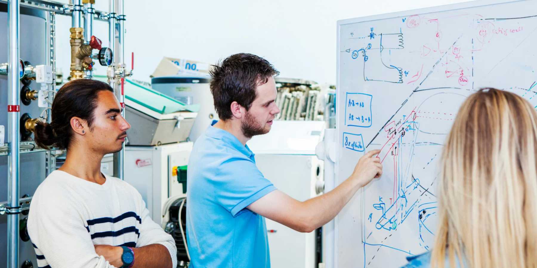 studenten bij whiteboard